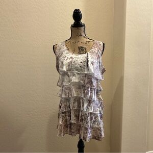 Coldwater Creek Ruffle Tank Top - Cream and Brown